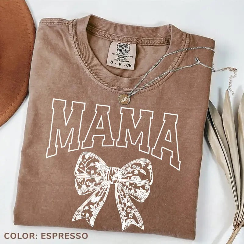 Comfort Colors Mama Bow Shirt, Mothers Day Gift, Mom Shirt, Retro Mama T-Shirt, Gift For Mom, Mama TShirt, Coquette bow Mama T-Shirt