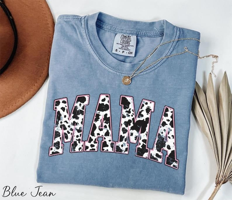 Comfort Colors Mama Pink Cow T-Shirt, Western Mama Tee, Funny Mama Tee, Country Mom TShirt, Retro Mama Tee, Gift for Mom, Cowgirl Mom TShirt