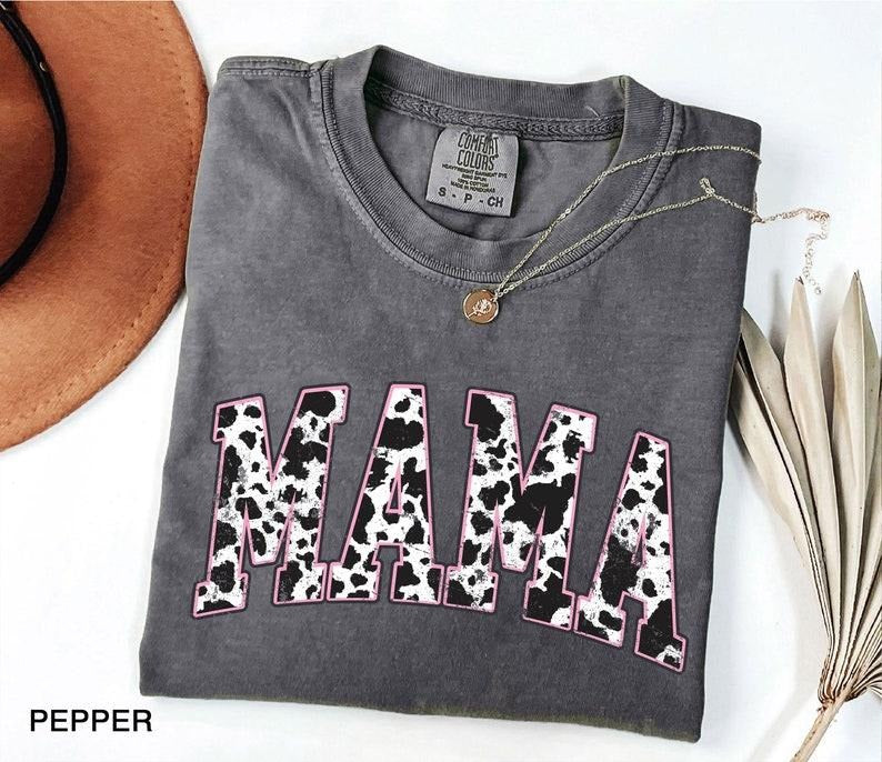 Comfort Colors Mama Pink Cow Western T-shirt, Western Mama T-Shirt, Retro Mama Varsity Shirt, gift for mothers Day