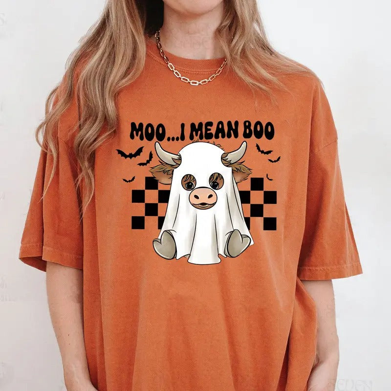 Comfort Colors Moo I Mean Boo Shirt, Boo Spooky Cow Halloween Shirt, Funny Halloween Shirt, Western Cow Ghost Shirt, Farm Fall Shirt