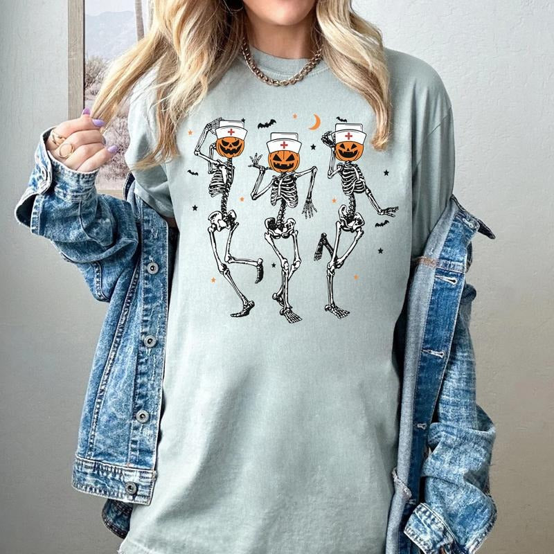 Comfort Colors Nurse Skeleton Dancing Halloween T-shirt, Nursing Halloween, Nurse Fall Shirt, Nurse Gift for Halloween