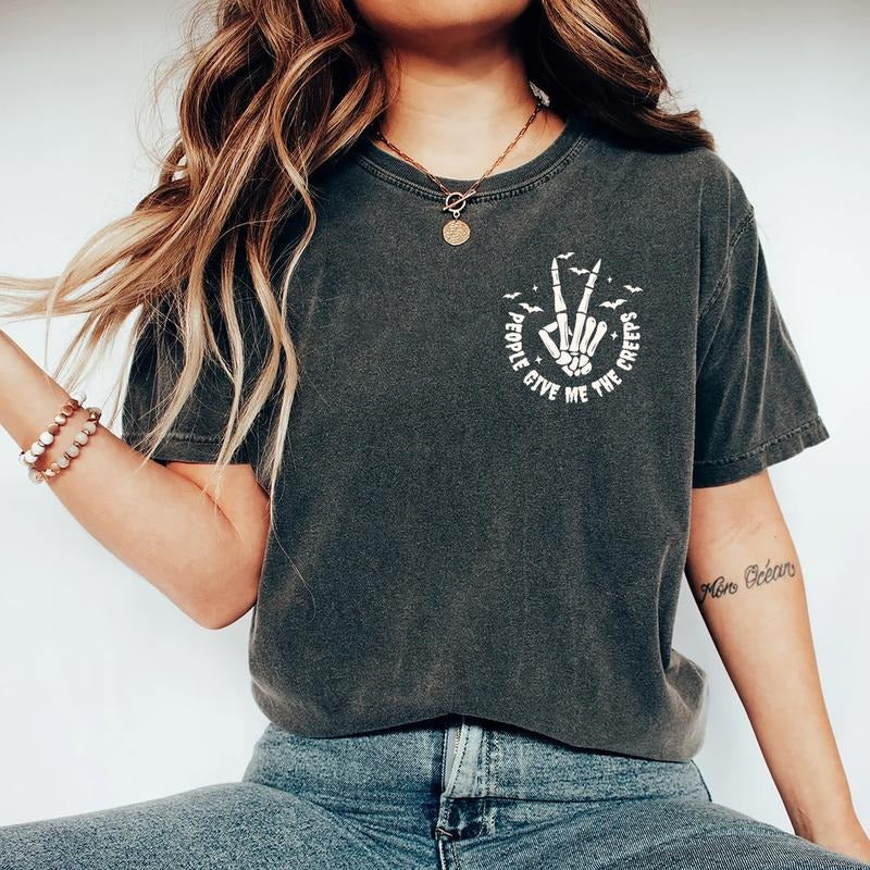Comfort Colors People Give Me The Creeps T-Shirt, Halloween Shirt, Horror Tee, Skeleton Hand Tee, Witch Vibes Tshirt, Spooky Season