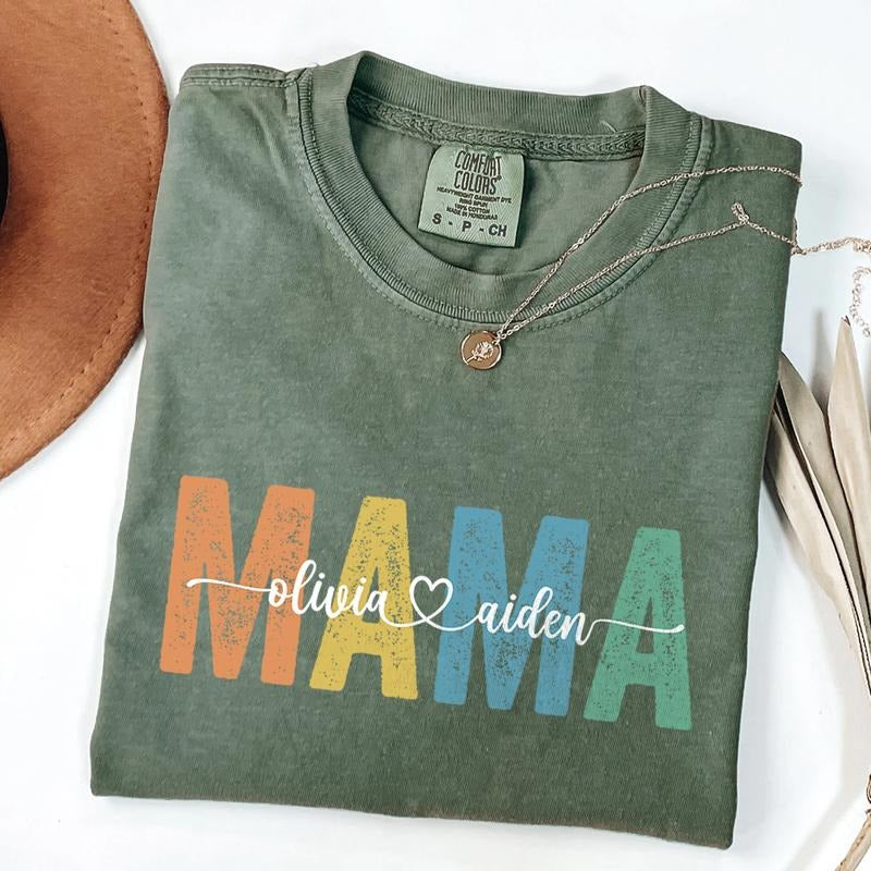 Comfort Colors Personalized Mama T-Shirt | Custom Name T-Shirt for Mom | Gift for Mother's Day | Customizable Family Shirt