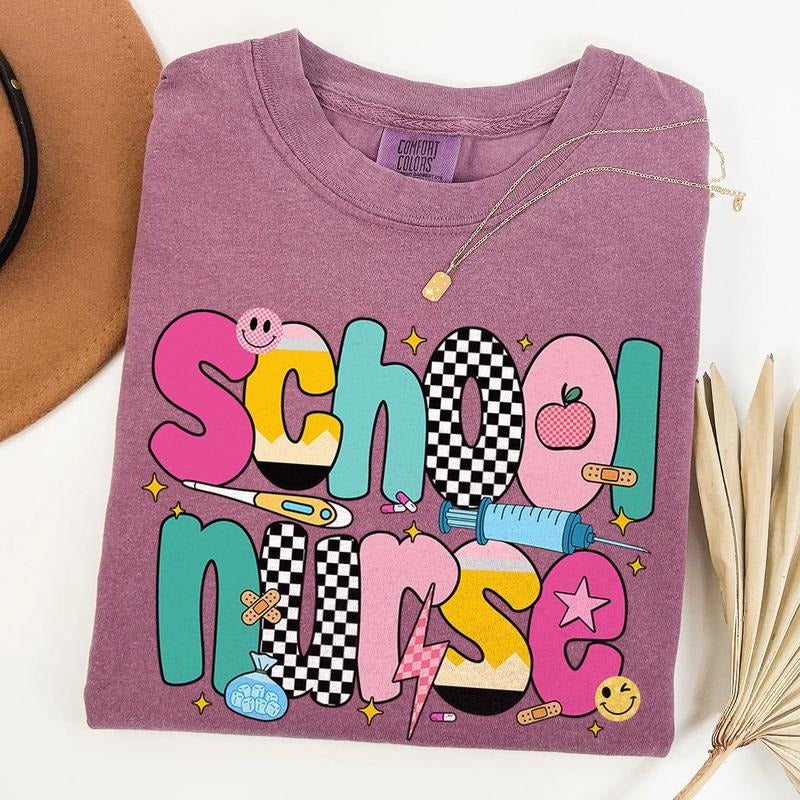 Comfort Colors School Nurse T-Shirt - Garment Dyed Unisex Tee for Nurses Cute Back to School Shirt for Healthcare Staff