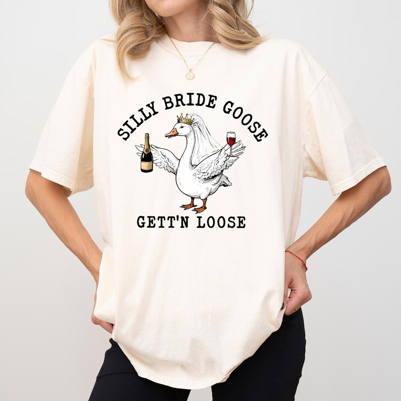 Comfort Colors Silly Bride Goose Shirt, Funny Wedding Gifts for Bride, Bachelorette Tops, Engagement Tees, Fiancée Gifts, Goose Lover Gift, Womenswear