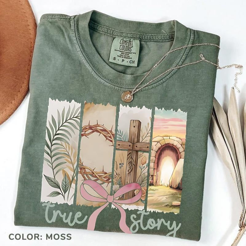 Comfort Colors True Story He Is Risen Tshirt, Christian Shirt, Happy Easter Shirt, Retro Christian Easter Tee, Coquette Bow Floral Spring T-shirt
