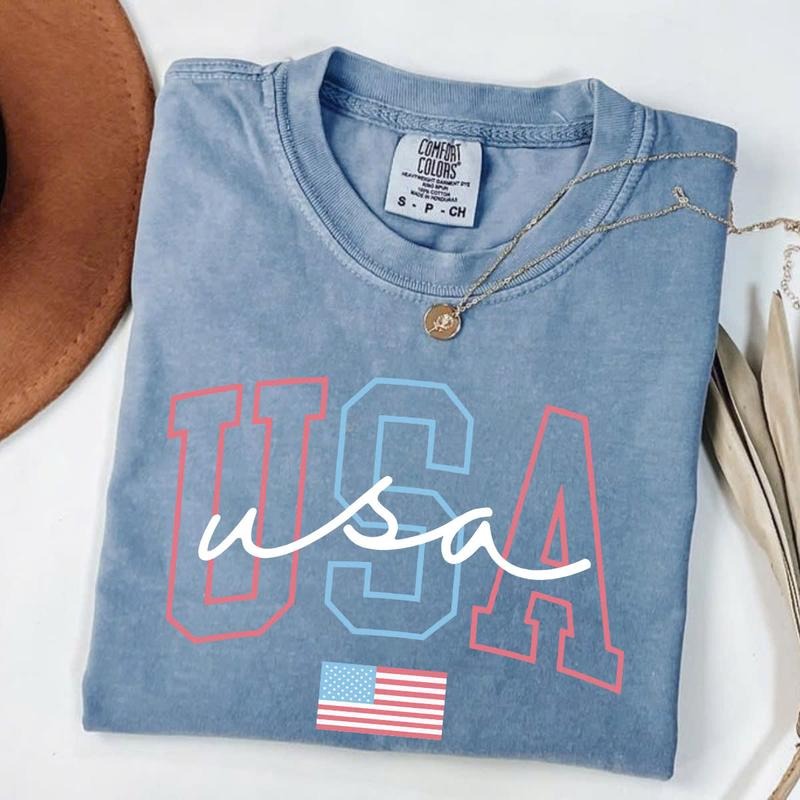 Comfort Colors USA T-Shirt, 4th Of July T-Shirt Women, Patriotic TShirt, Fourth Of July Tee, American Tee, July 4th TShirt, America TShirt