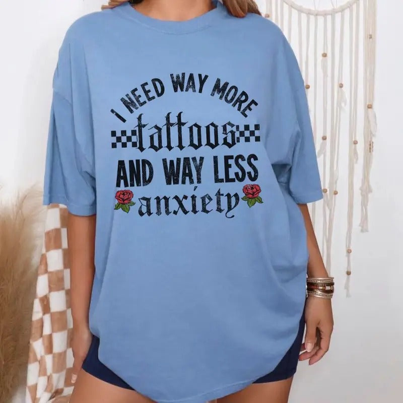 Comfort Colors Women's Need More Tattoos Streetwear Casual Cotton Graphic T-Shirt - Short Sleeve, Casual Style - Top, Womenswear tees