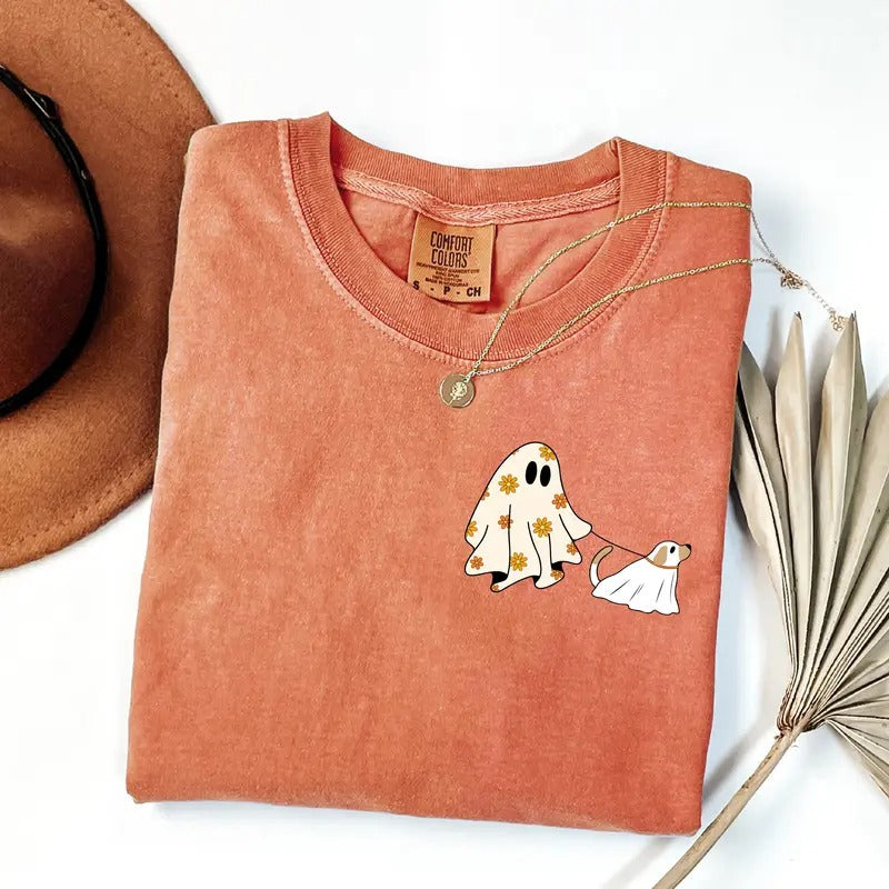 Comfort Colors Сute Ghost Dog Shirt, Dog Lovers Halloween Gift, Halloween Dog Shirt, Spooky Season, Womens Halloween Shirt, Fall Graphic Tee