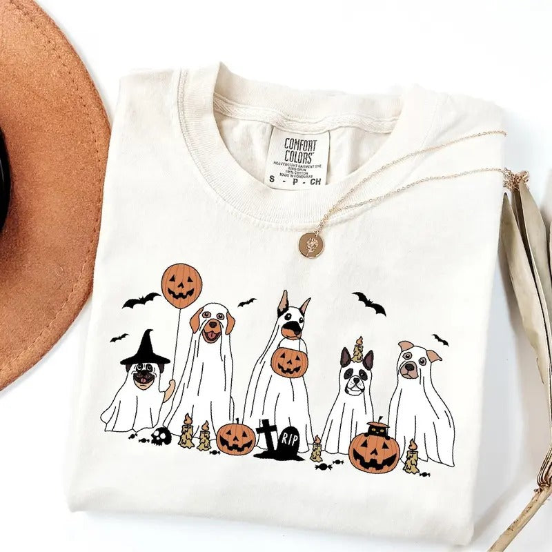 Comfort Colors, Ghost Dog Halloween Shirt, Witch Dogs Halloween Shirt, Ghost Halloween Shirt, Funny Halloween Party Dogs,Halloween Gift