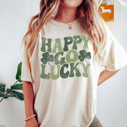 Comfort Colos Happy Go Lucky Shirt, Retro St. Patrick's Day T-Shirt, Cute Lucky TShirt, St Patrick's Day Tee, Luck Irish Pub Shirt