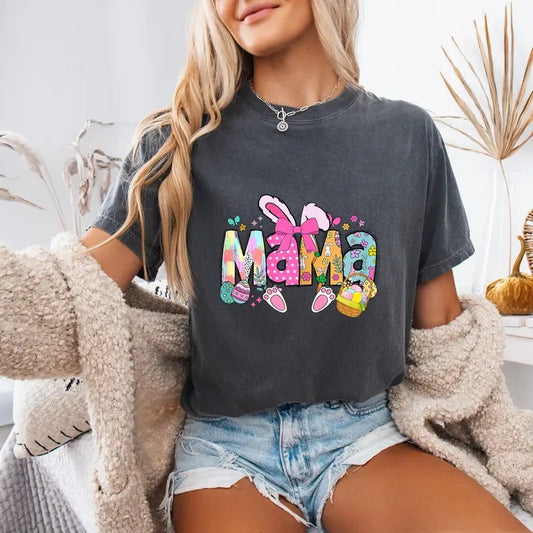 Comfort Mama Coquette Bow Bunny Easter Funny Mom Mommy Happy Easter T-Shirt