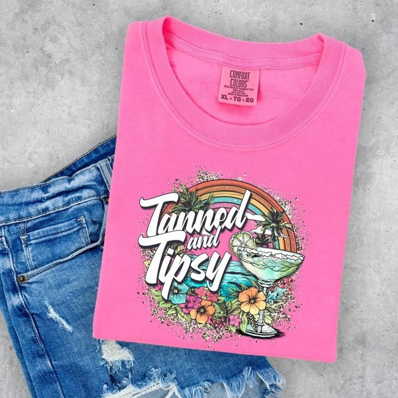 Comfort colors tanned and tipsy short sleeve casual cotton graphic tshirt