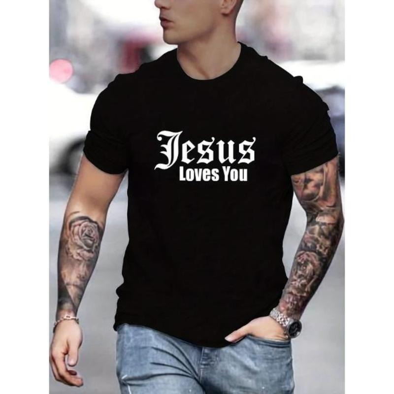 Comfortable Jesus Loves You Graphic Print T-Shirt - Men's Casual Short Sleeve Summer Tee with Soft Fabric and Relaxed Fit - Perfect for Faith-Inspired Fashion Made in USA
