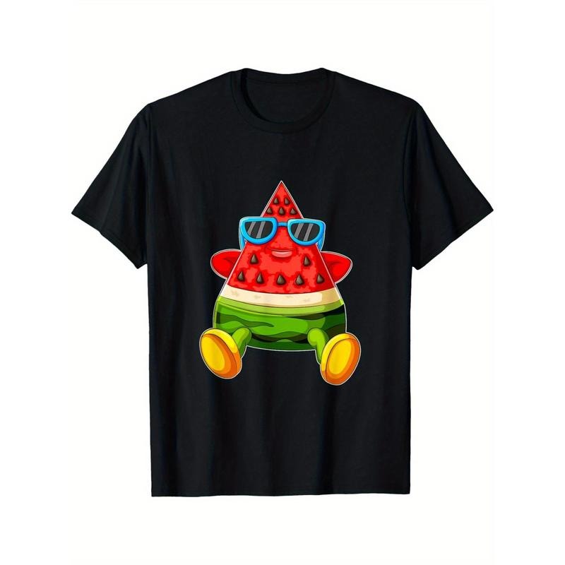 Comfortable and breathable outdoor men's clothing, high-quality fabrics, fun watermelon, summer fruit, sunglasses, watermelon T-shirt, everything goes well made in usa
