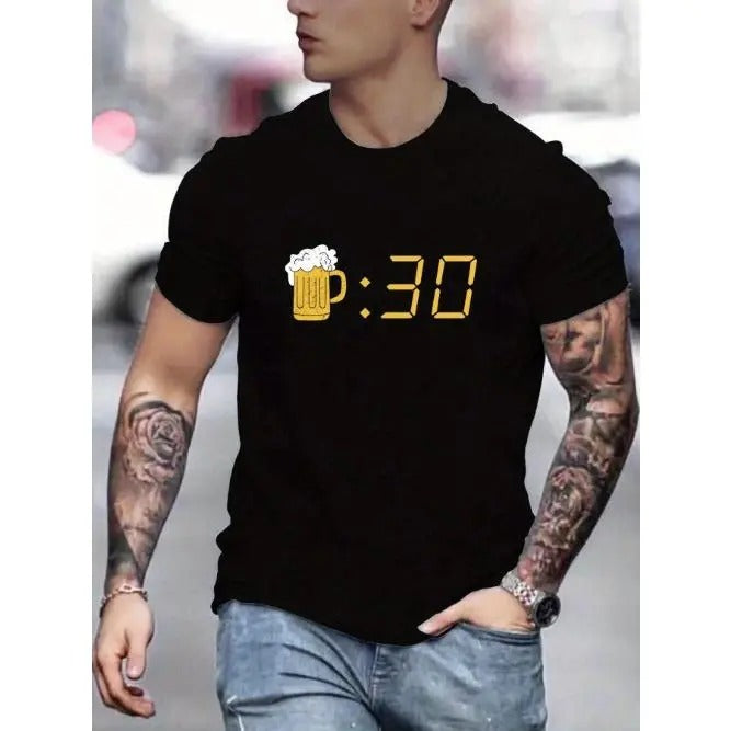Comfy Chic Graphic Beer Pattern Print T-Shirt - Soft, Breathable, Relaxed Fit, Summer Outdoor Essential - Perfect Gift for Men, Tops for Men, Men's Clothing Made In USA