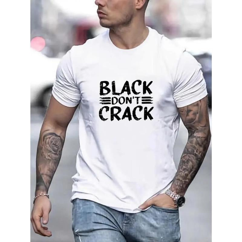 Comfy Stretchy Black Don't Crack Graphic Men's Short Sleeve T-shirt for Summer Casual Daily Style Fashion Clothing Made in USA