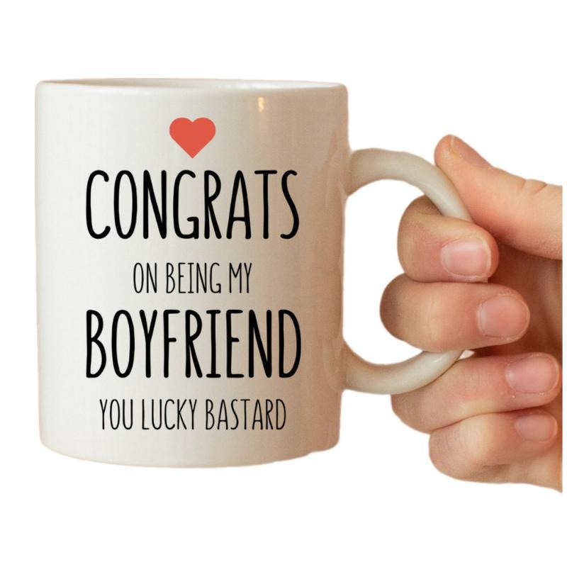 Congrats On Being My Boyfriend You Lucky Bastard Mug, Boyfriend Mug Gift, Valentines Gift Mug, Anniversary Mug, Joke Gift, Novelty Coffee Mug, Gifts For Him Men, 11 15oz Ceramic Cup, Birthday Fathers Day