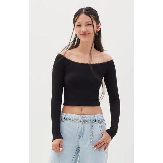 Contour Women's Samantha Lace Trim Seamless Long Sleeve Top