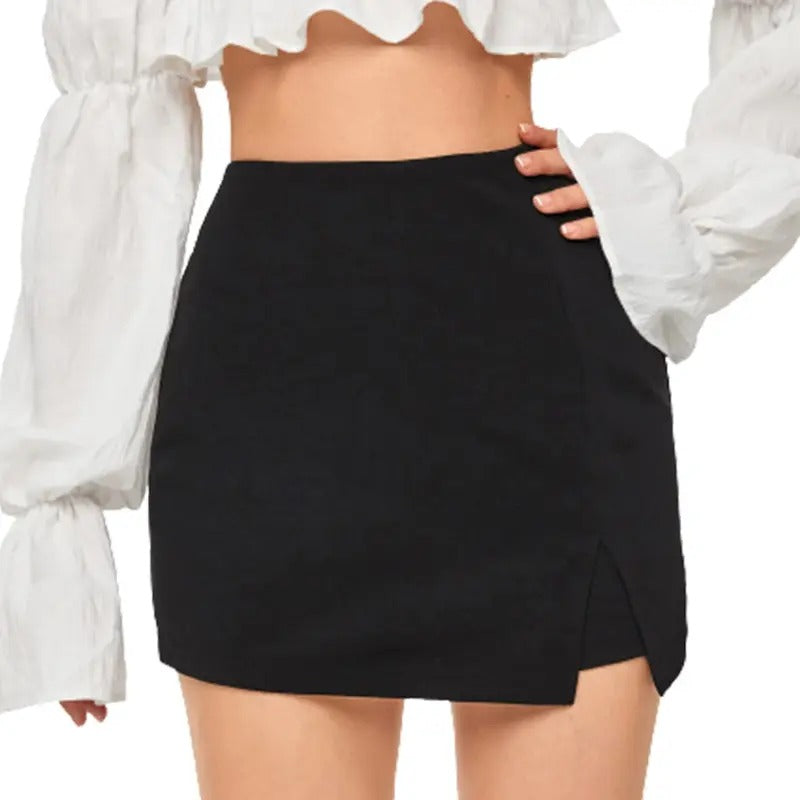 Contrast Binding Knot Side Mid Waist Asymmetrical Skirt Shorts