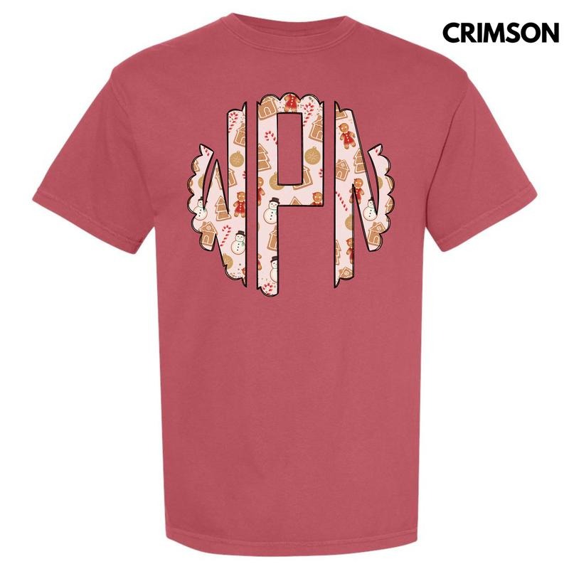 Cookie Christmas Monogram Comfort Colors T-Shirt 'NLB'
