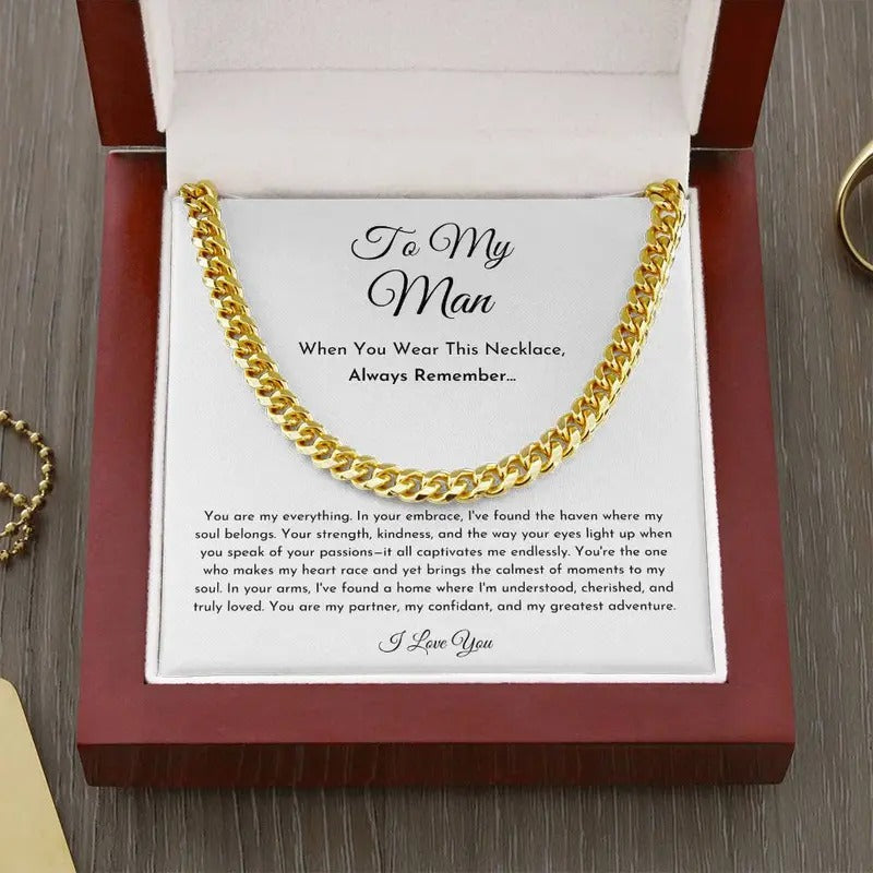 Cool Gifts For Guys, To My Man Necklace, Boyfriend Gift, Promise Necklace For Men, Cuban Chain Link Necklace, Valentine's Day Gift For Him, Necklace With Message Card, Gift For Men, Necklace With Gift Box, Gifts For Birthday