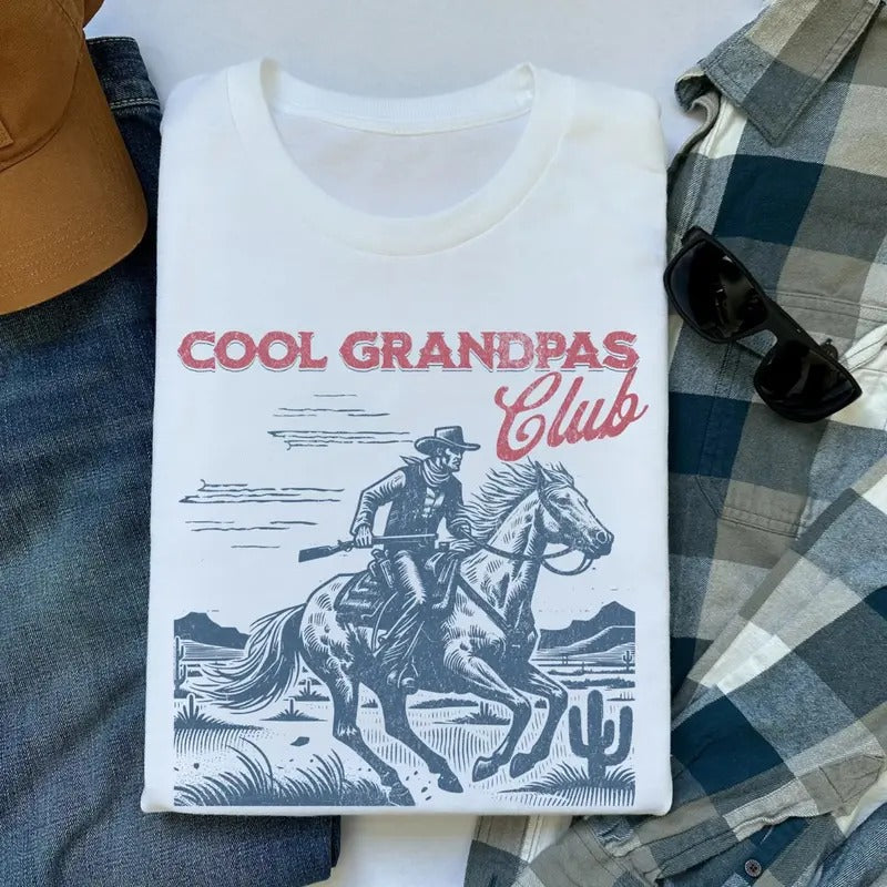Cool Grandpas Club Shirt, Retro Cowboy T-Shirt, Funny Papa Shirt, Gift for Grandad, Father's Day Gift