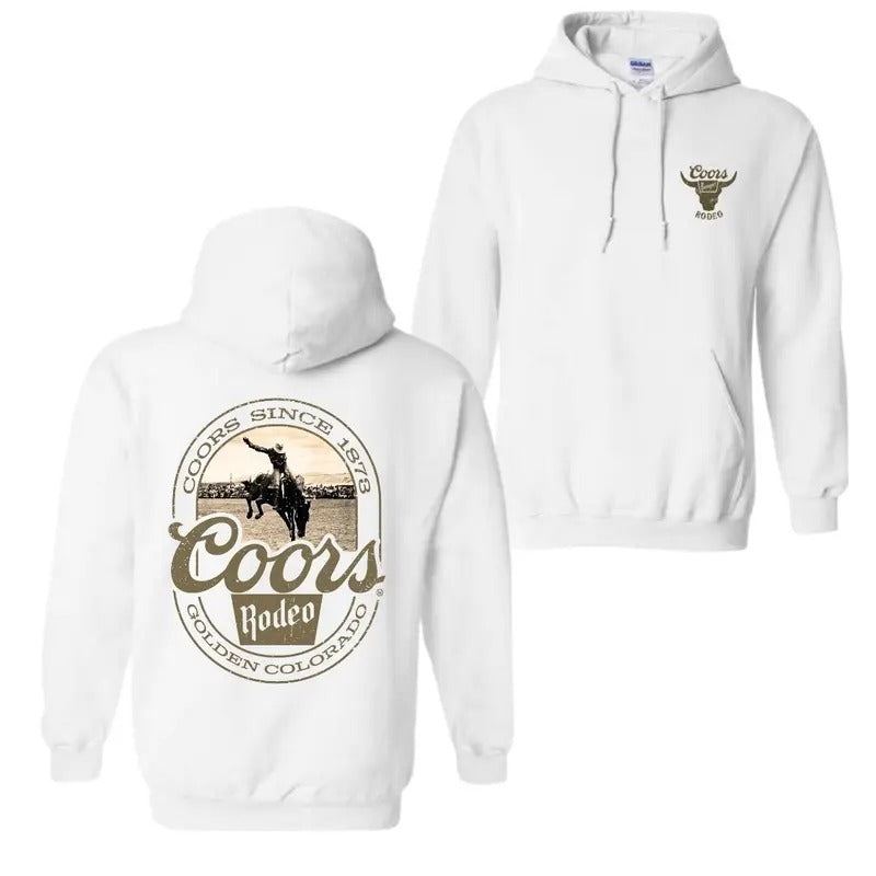 Coors Banquet Hoodie Classic and Rugged Design Featuring Retro Coors Logo with Western Cowboy Fabric Menswear Stylish Sweatshirts