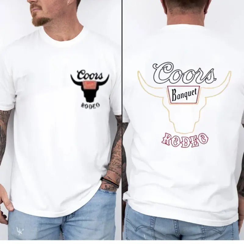 Coors Banquet Rodeo T Shirt, Country Western Cowboy T Shirts, Coors Beer Western Tees, Western Rodeo Tees, Unisex Short Sleeve Tee Shirt, Casual Clothing