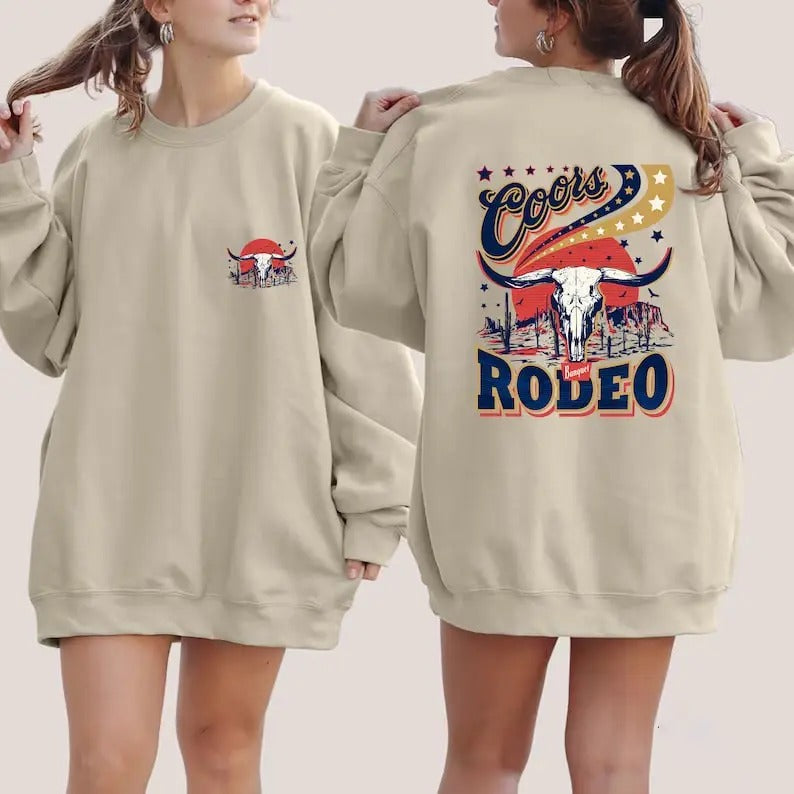 Coors Cowboy Sweatshirt, Desert Sweater, Rodeo Hoodie, Cowboy Gifts, Western Sweater, Country Girl, Bull Skull, Vintage Sweatshirt