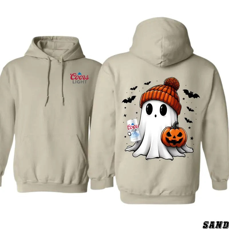 Coors Light Ghost Cute Halloween 2 Sided Sweatshirt Hoodie T-Shirt, Coors Light Halloween Shirt For Men And Women, Halloween Cute Ghost Trendy Shirt