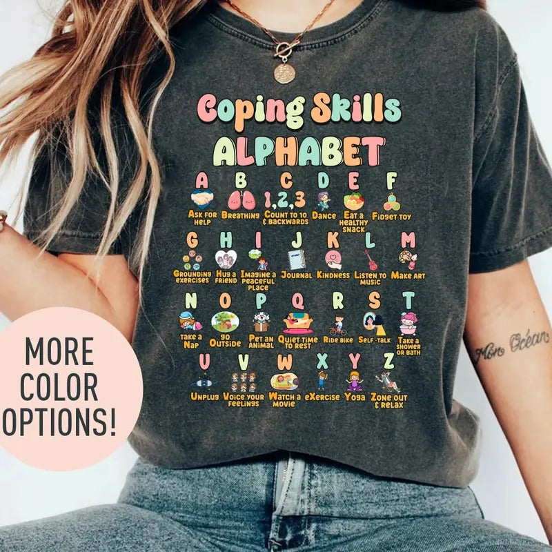 Coping Skills Alphabet Shirt, ABC Coping Skills Shirt, Mental Health Awareness Shirt, School Counselor Shirt, School Psychologist Shirt