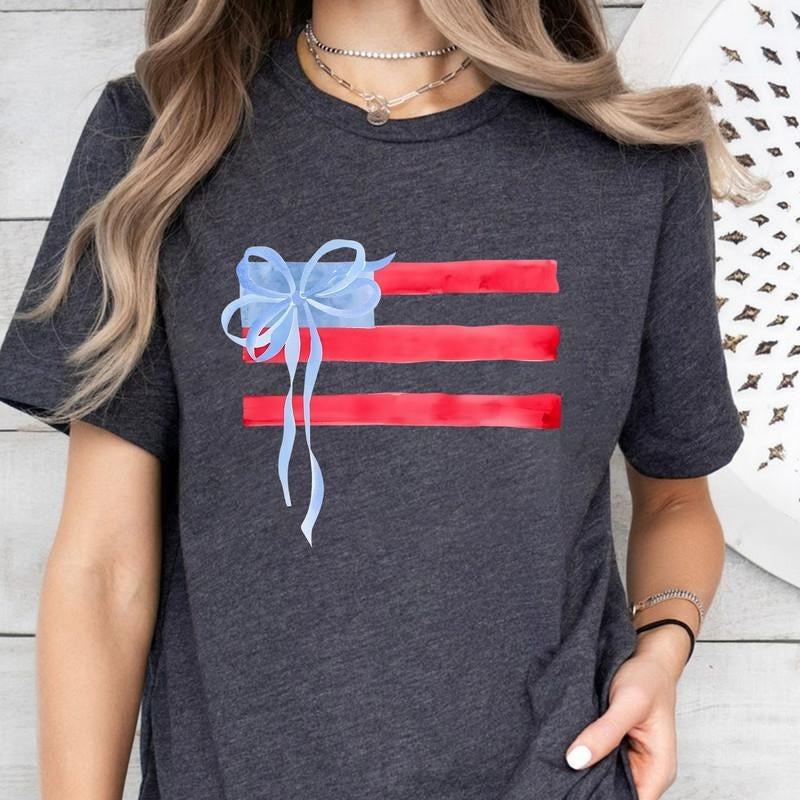 Coquette 4th of July Shirt, American Flag Shirt, USA T shirt, Women's Shirt, Retro 4th of July Shirt, Coquette Bow Tee Shirt, Trendy Summer Shirts, Independence Day shirt