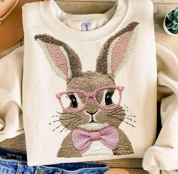 Coquette Bow Bunny Ears Sweatshirt, Cute Easter Bunny Shirt, Aesthetic Rabbit Tee, Happy Easter Gift, Soft Girl Spring Outfit,Easter Women's
