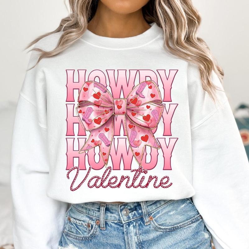 Coquette Bow Howdy Valentine Sweat, Western Valentines Sweat, Valentine Hearts Sweat, Pink, Glitter, Cowboy Cupid Sweat, Love Sweat, Retro Valentines
