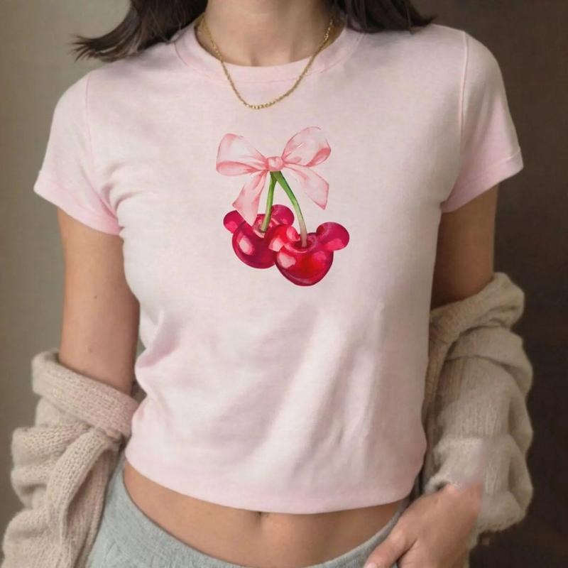 Coquette Bow Mouse Cherry Baby Tee Crop Top, Girls Trip Shirt, girly aesthetic Shirt Gift For Her