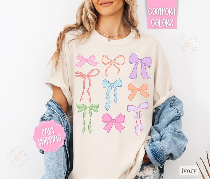 Coquette Bows Comfort Colors Shirt, Bow Tshirt, Cute Women's Tee