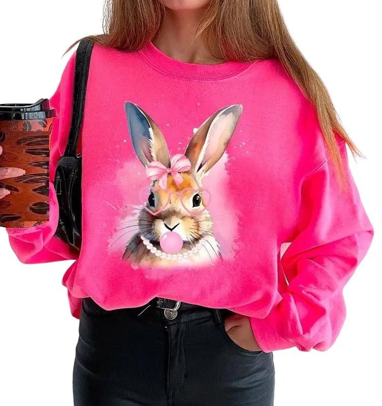 Coquette Bunny With Glasses Easter, Cute Bunny Sweatshirt, Coquette Easter Bunny Shirt, Cute Bunny Easter Sweatshirt Gift, Gifts For Family Friends, Spring Easter Shirt, Easter Gifts For Women Sweater, Long Sleeve Crewneck Shirt Fit Unisex