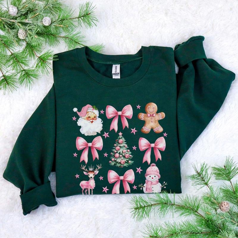 Coquette Christmas Sweatshirt | Pretty Pink Bows, Santas and Gingerbread Sweatshirt | Festive Holiday Crewneck | Soft Girl Christmas Sweater