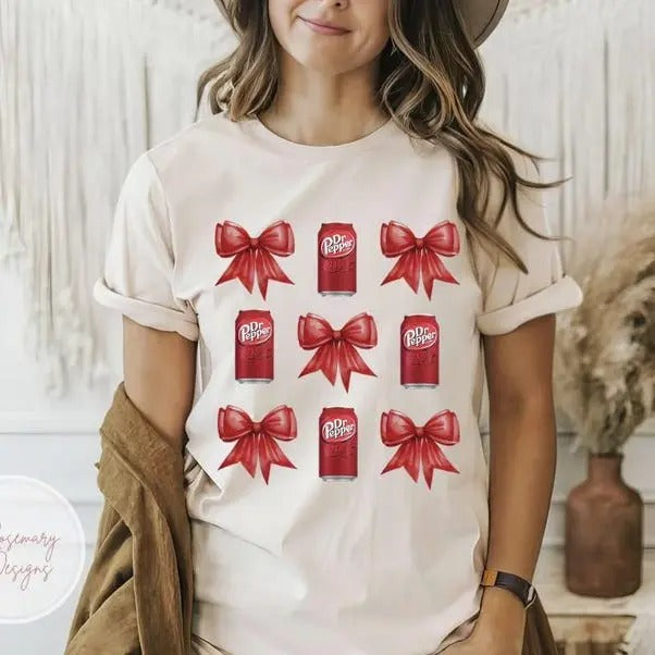 Coquette Dr Pepper Can Tshirt, Dr Pepper Bow Shirt, Dr Pepper Lover, Aesthetic Women Shirt