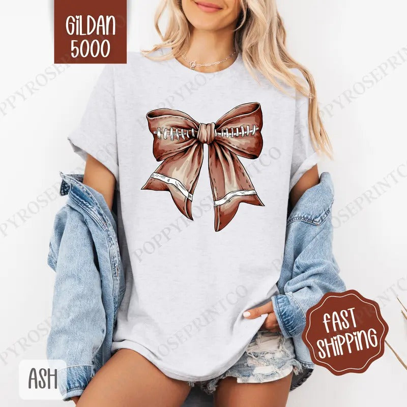 Coquette Football Bow Shirt Gildan, Trendy Women's Tee, Cute Women's Tshirt Plus Sizes
