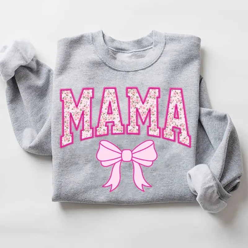 Coquette Mama Design Sweater, Mama Gift Sweater, Pink Mama, Soft Girl Era, Pink Bow Sweater, Aesthetic, Coquette Shirt Design, Unisex Sweatshirt, Long Sleeve Crewneck Tee, Mom Gifts Sweater, Gifts For Birthday