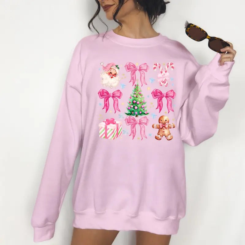 Coquette Pink Christmas- DTF Print Unisex Sweatshirt, Christmas Theme, Crewneck Womenswear Crewneck Womenswear
