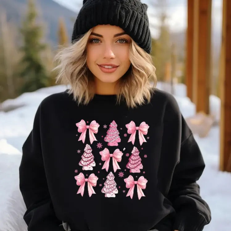 Coquette Pink Christmas, Coquette Pink Bow, Christmas Tree, Retro Holidays, Girly Xmas, Christmas Shirts for Women, Retro Christmas, Christmas Gift Holiday Sweatshirt, Christmas T- Shirt, Christmas Clothes, Christmas Vibes, Christmas Season