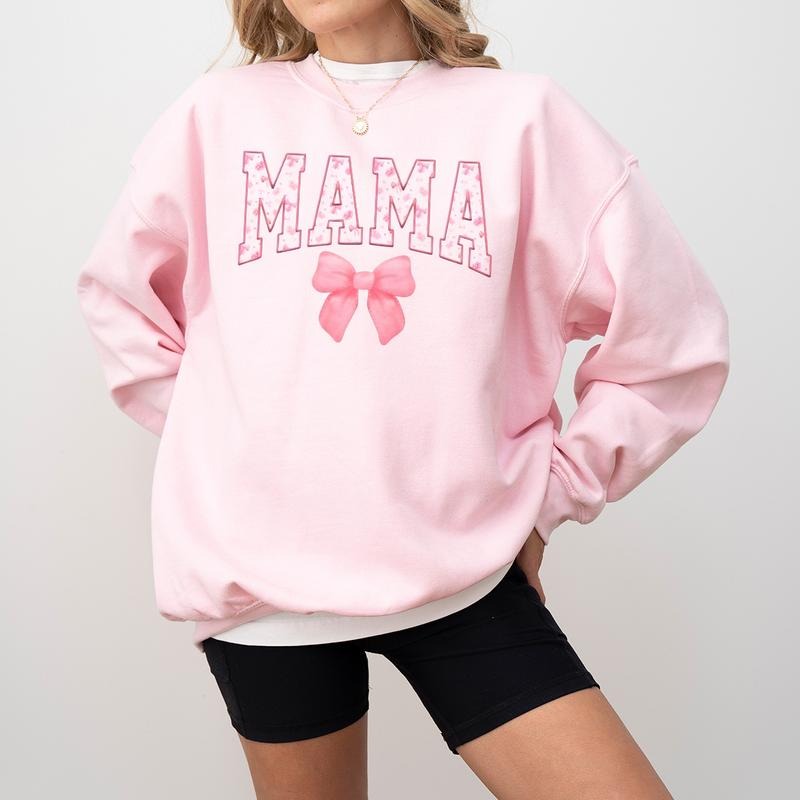 Coquette Pink Mama Shirt Sweatshirt Hoodie, Cute Pink Bow Mama Shirt, Popular Mother Tee, Trendy Mother Gift, Mother Day Gift