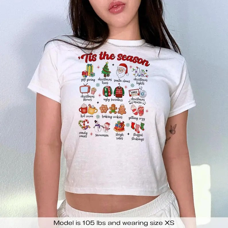Coquette This The Season Christmas List Y2k Baby Tee - Santa Xmas 90s Vintage Aesthetic Cotton Fashion