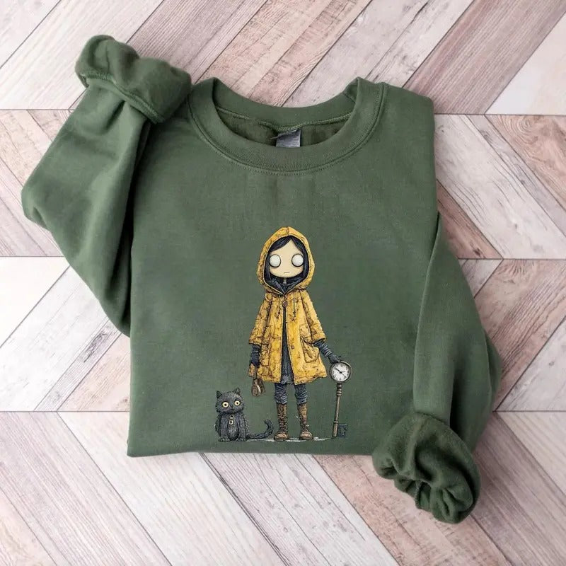 Coraline Sweatshirt, Funny Cartoon Shirt, Coraline Doll Hoodie Casual Classic Cotton Fabric
