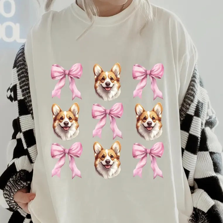 Corgi and bows Shirt ~ Unisex Apparel Relaxed Fit Printed In The USA Clothing Womenswear Casual Comfort Cotton Top Athletic Boho Chic