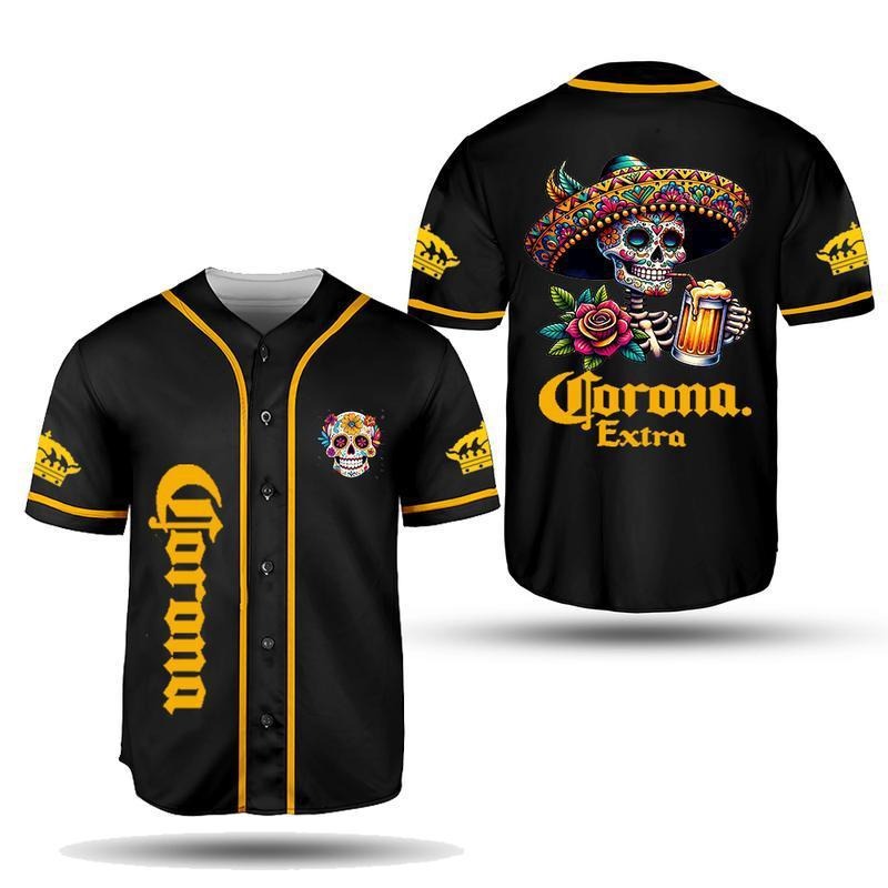 Corona Beer Baseball Jersey, Celebra Día de los Muertos Gift for Beer Lover, Funny Calavera Beer Jersey Shirt, Gift for Her, Mens Shirt Jersey Shirt