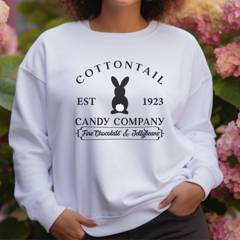 Cottontail Candy Company Sweatshirt, Easter T-Shirt, Fun Easter Tee, Cute Easter Gift, Easter Gift For Her, Casual Easter Outfit Full Color Print